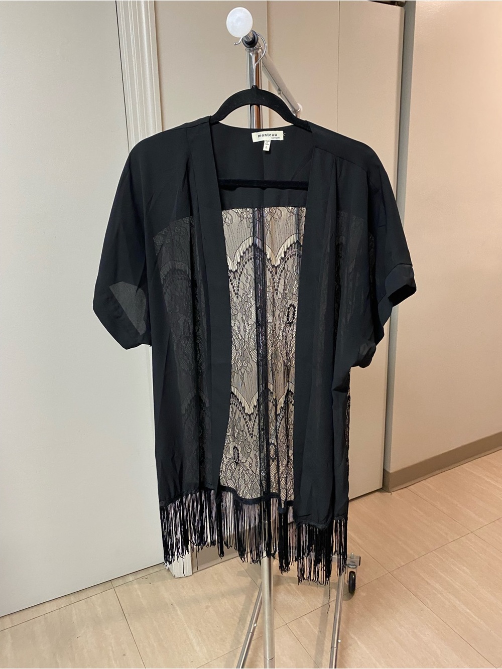 Moth Black Sheer Lace Fringe Kimono